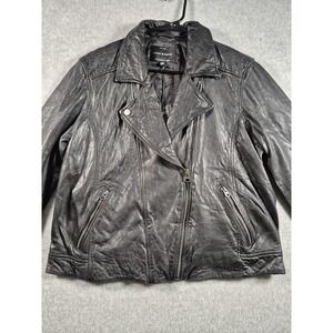Lucky Brand Black Leather Moto Jacket XL MSRP $299